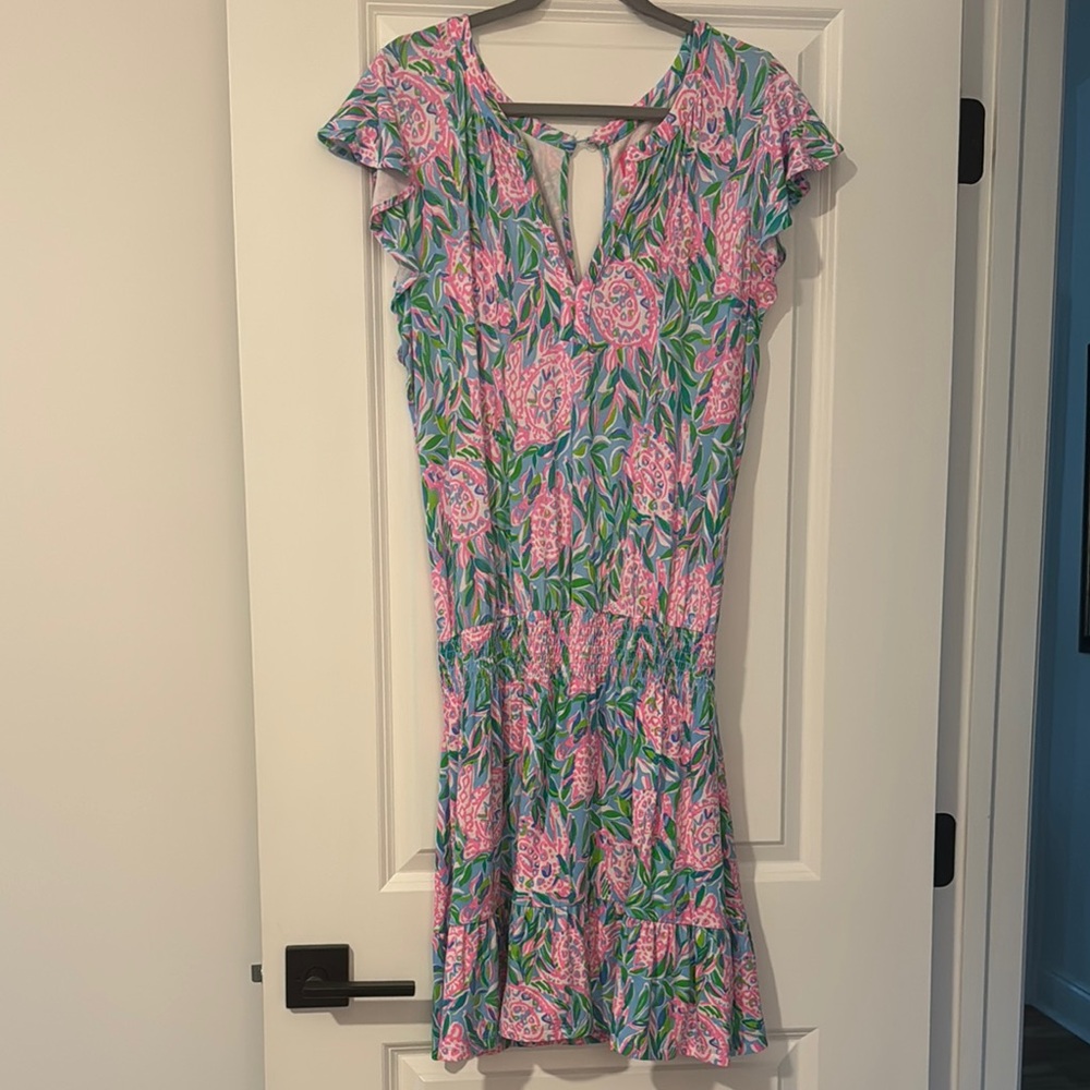 Floral Pink and Green Sea Turtles Dress with built in shorts Lily Pulitzer